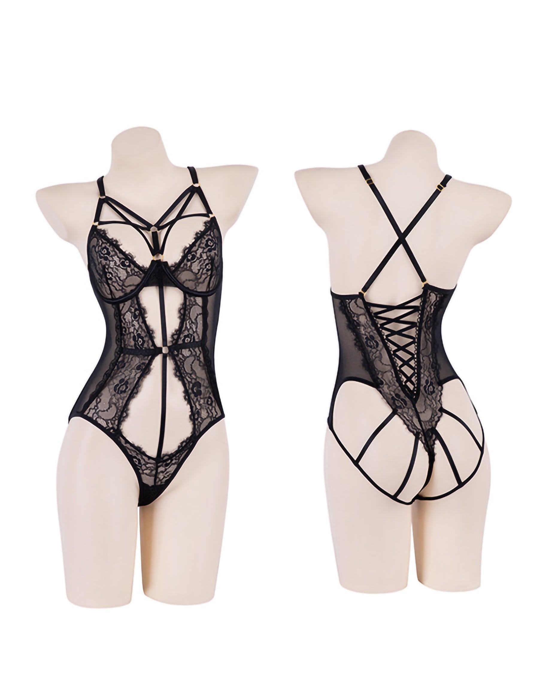 鏤空馬甲連體衣套裝(黑) - 情趣內衣 BestCouple HongKong