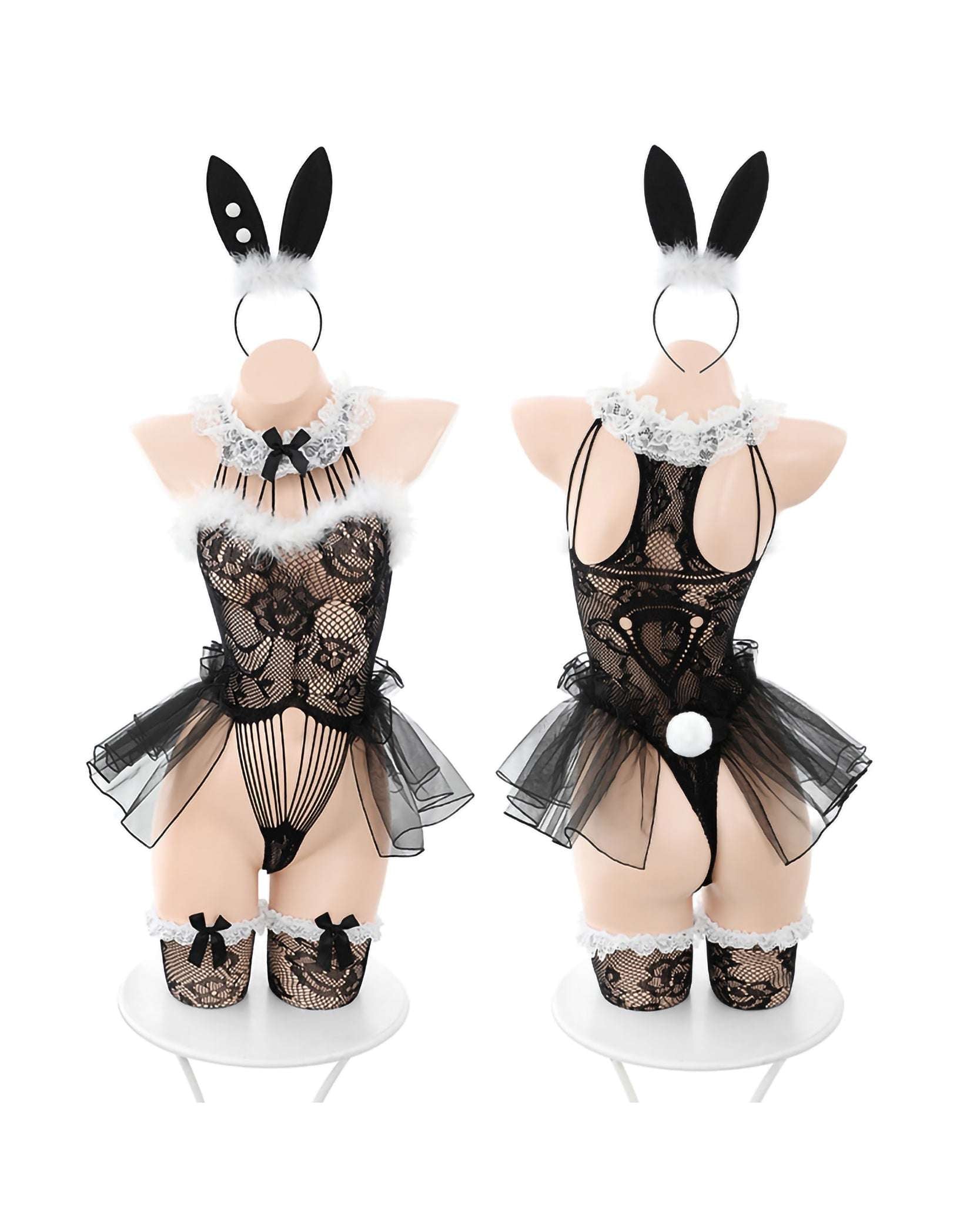 絨絨兔女郎開襠網衣套裝 (黑) BestCouple HongKong