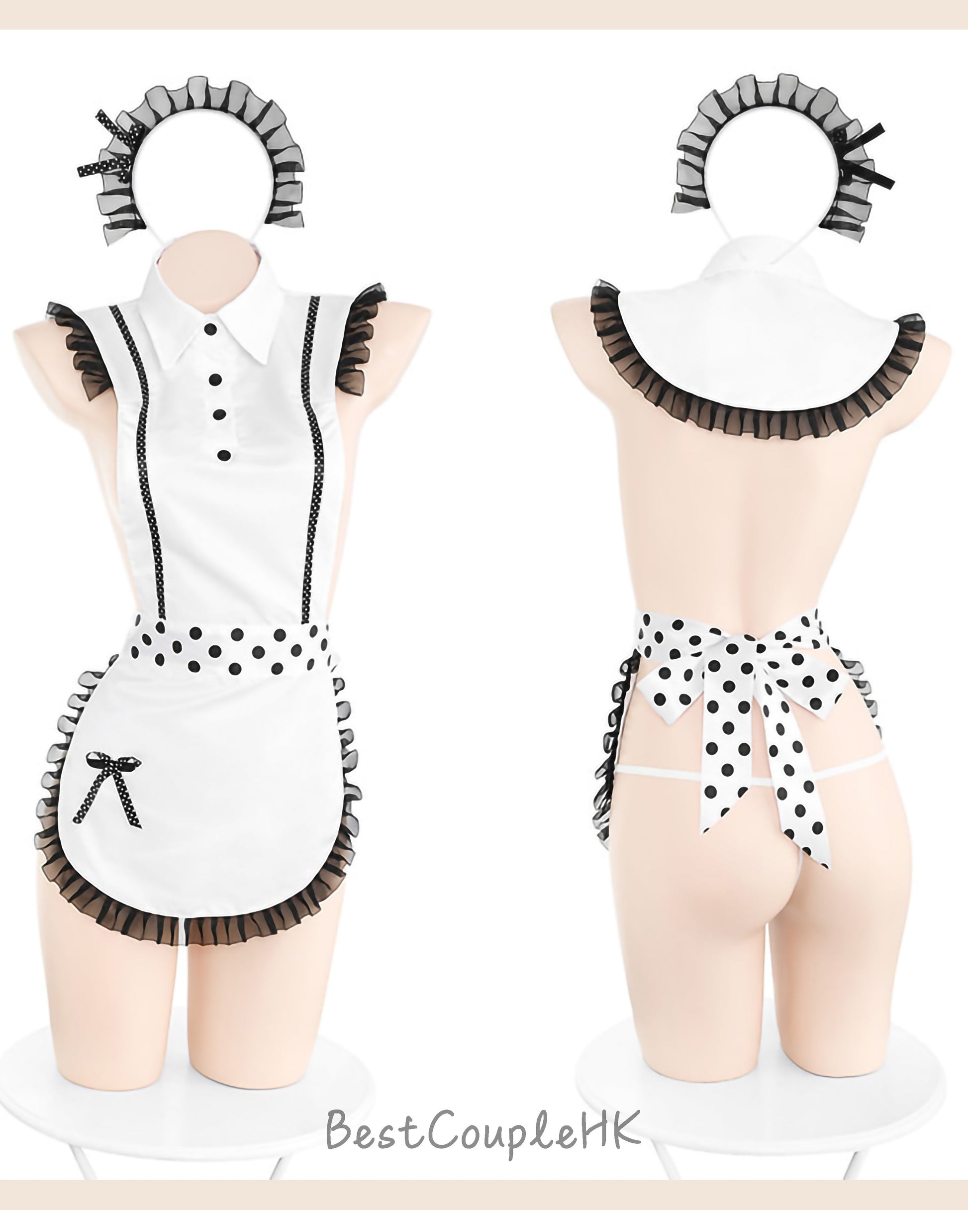 露背波點圍裙女僕裝 - 情趣內衣 BestCouple HongKong