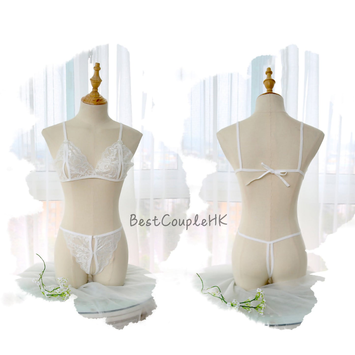 性感蕾絲三點式裝(白) - 情趣內衣 BestCouple HongKong